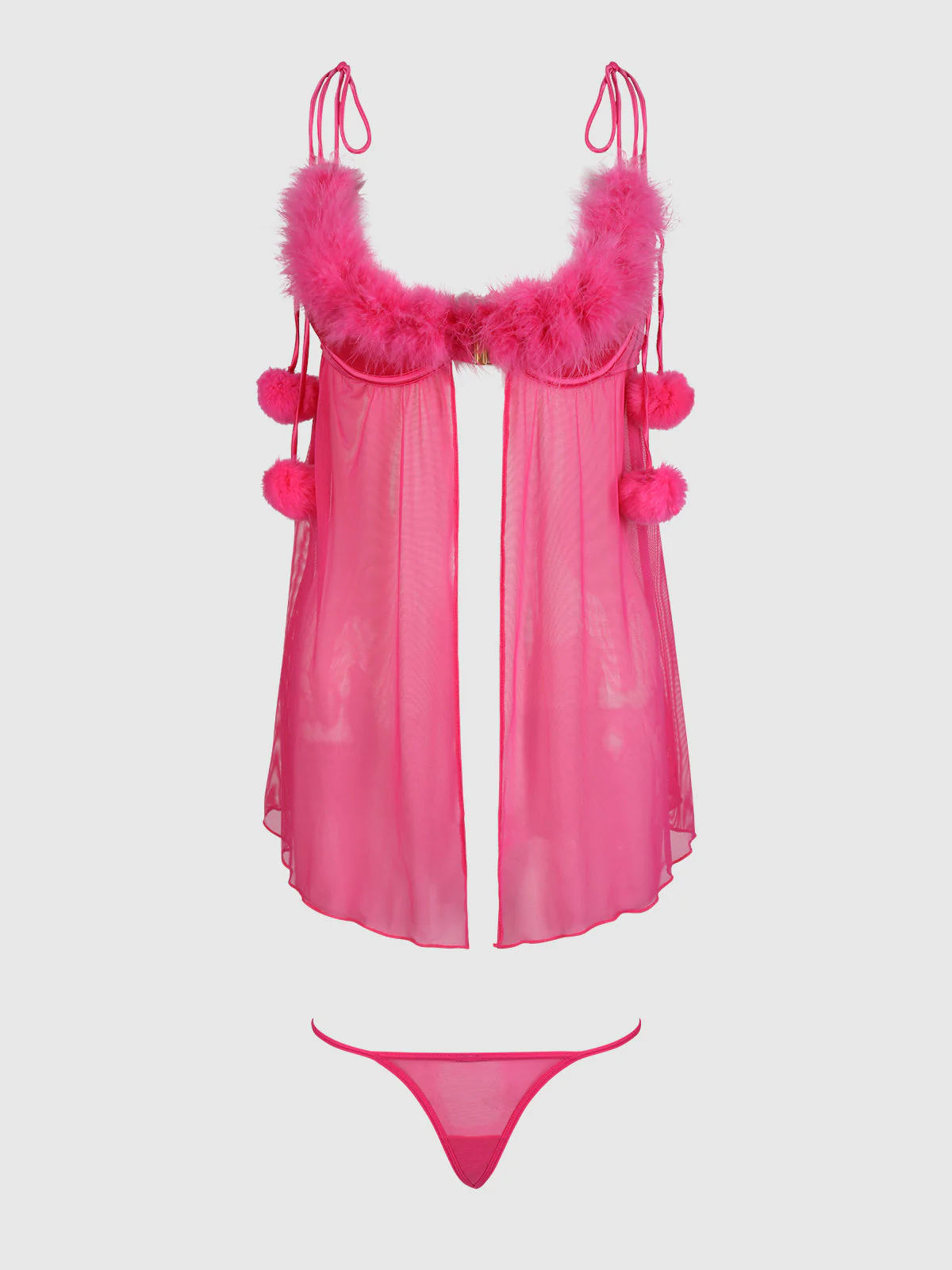 Scarlett Drop Off Open Front Marabou Babydoll & G-String
