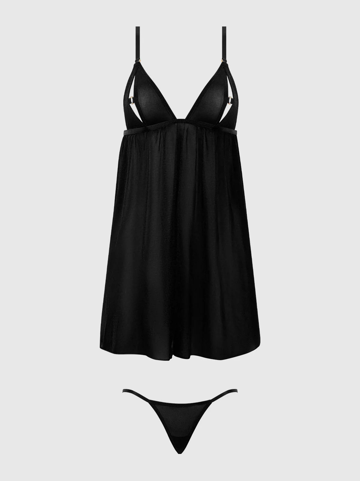 Pia Shine Mesh O-Ring Open Cup Babydoll Set