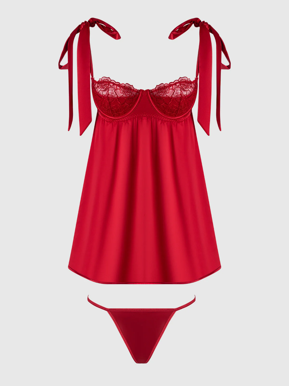 Melrose Satin & Embroidered Lace Underwire Babydoll Set