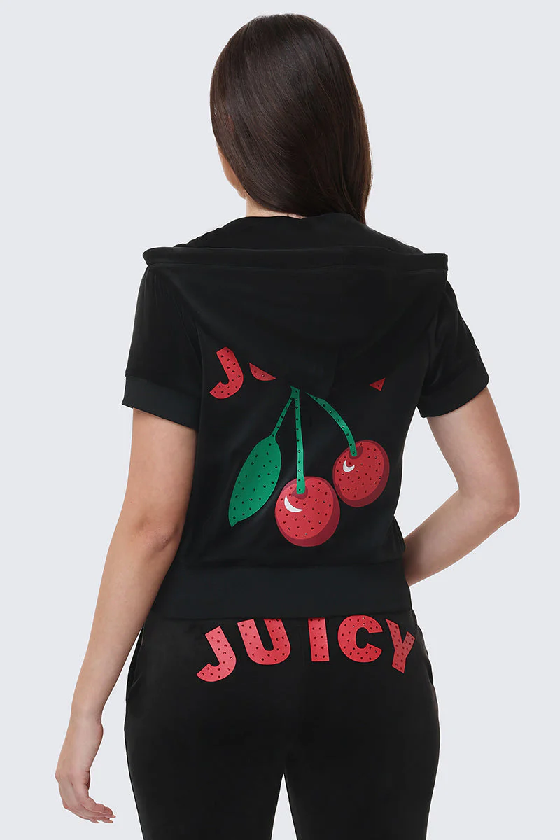 Cherry Bling Velour Hoodie