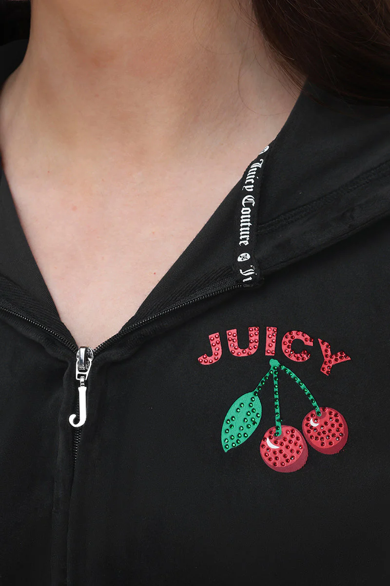 Cherry Bling Velour Hoodie