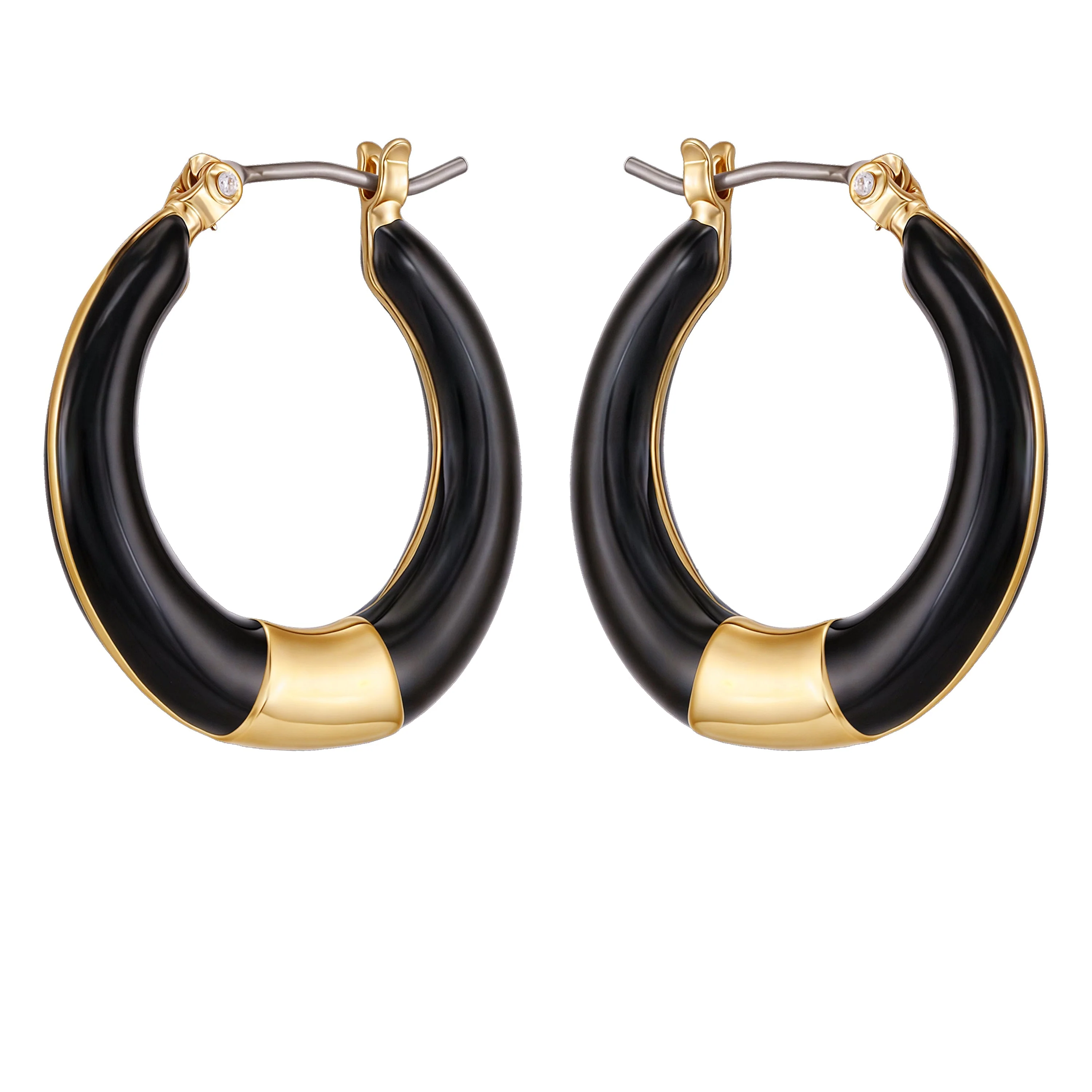 Gold Tone Enamel Hoop Earrings