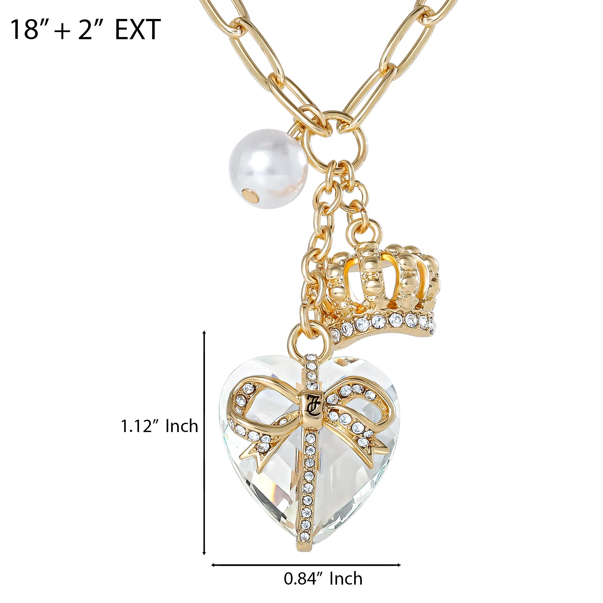 Heart, Crown, Pearl Charm Cluster Necklace