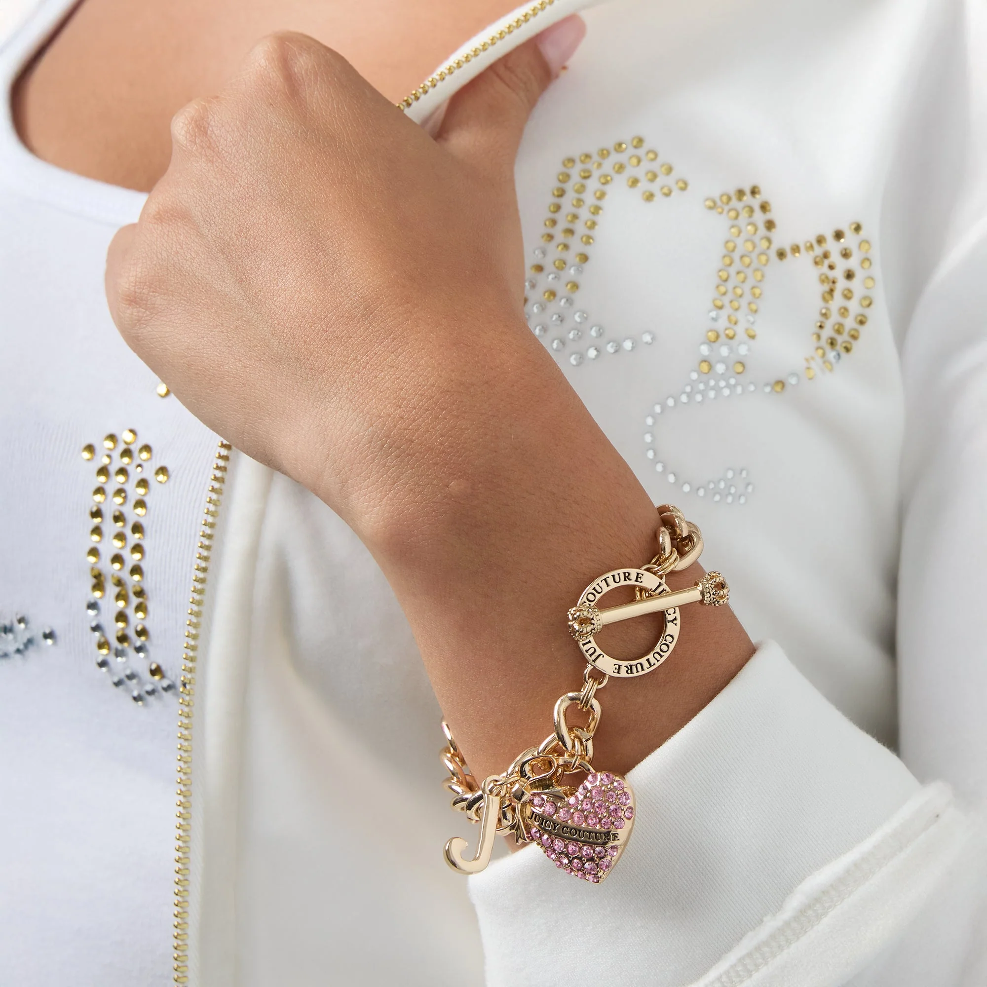 Pink Pavé Heart Toggle Bracelet