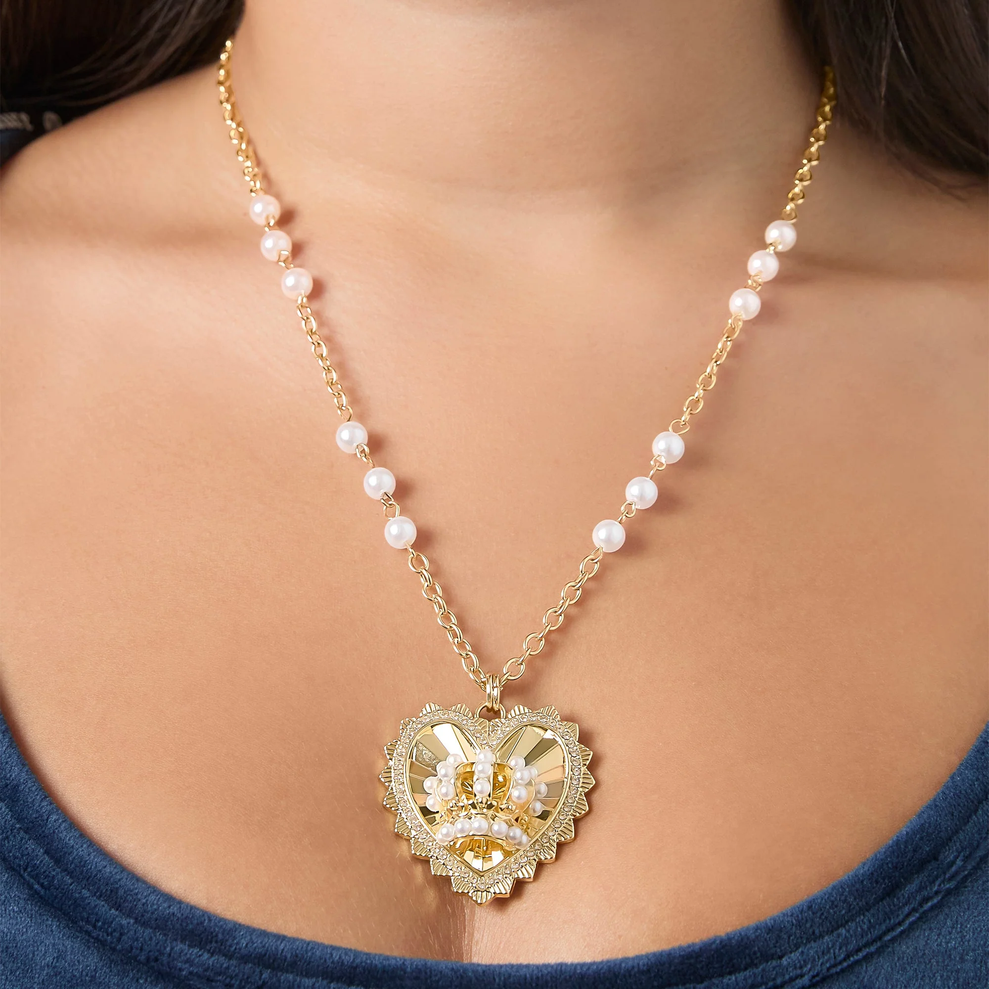 Heart Crown Necklace with Pearl Accent