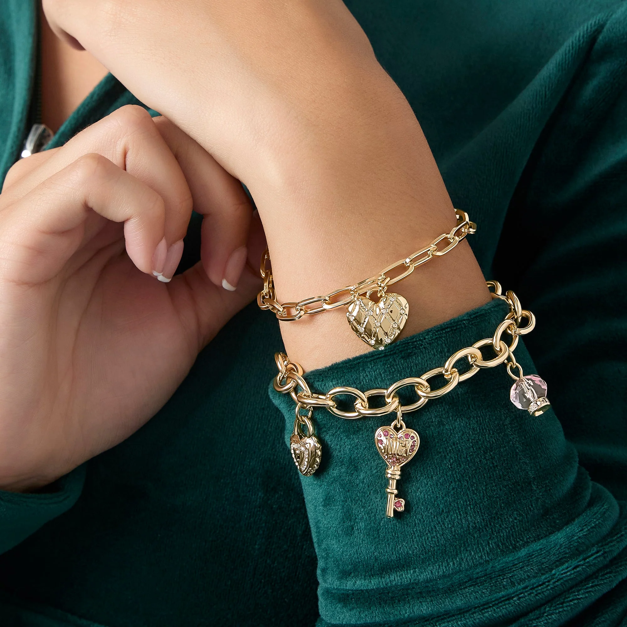 Charm Bracelet Set with Heart and Key Charms