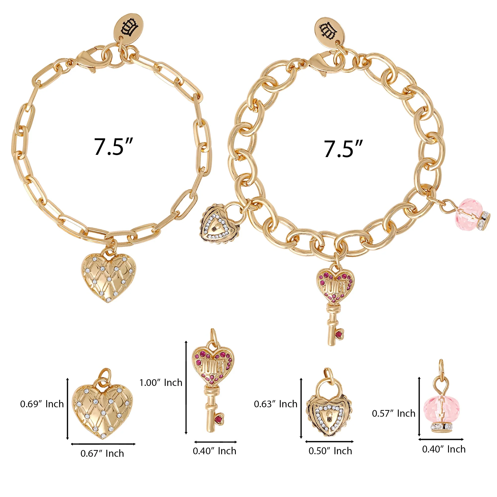 Charm Bracelet Set with Heart and Key Charms