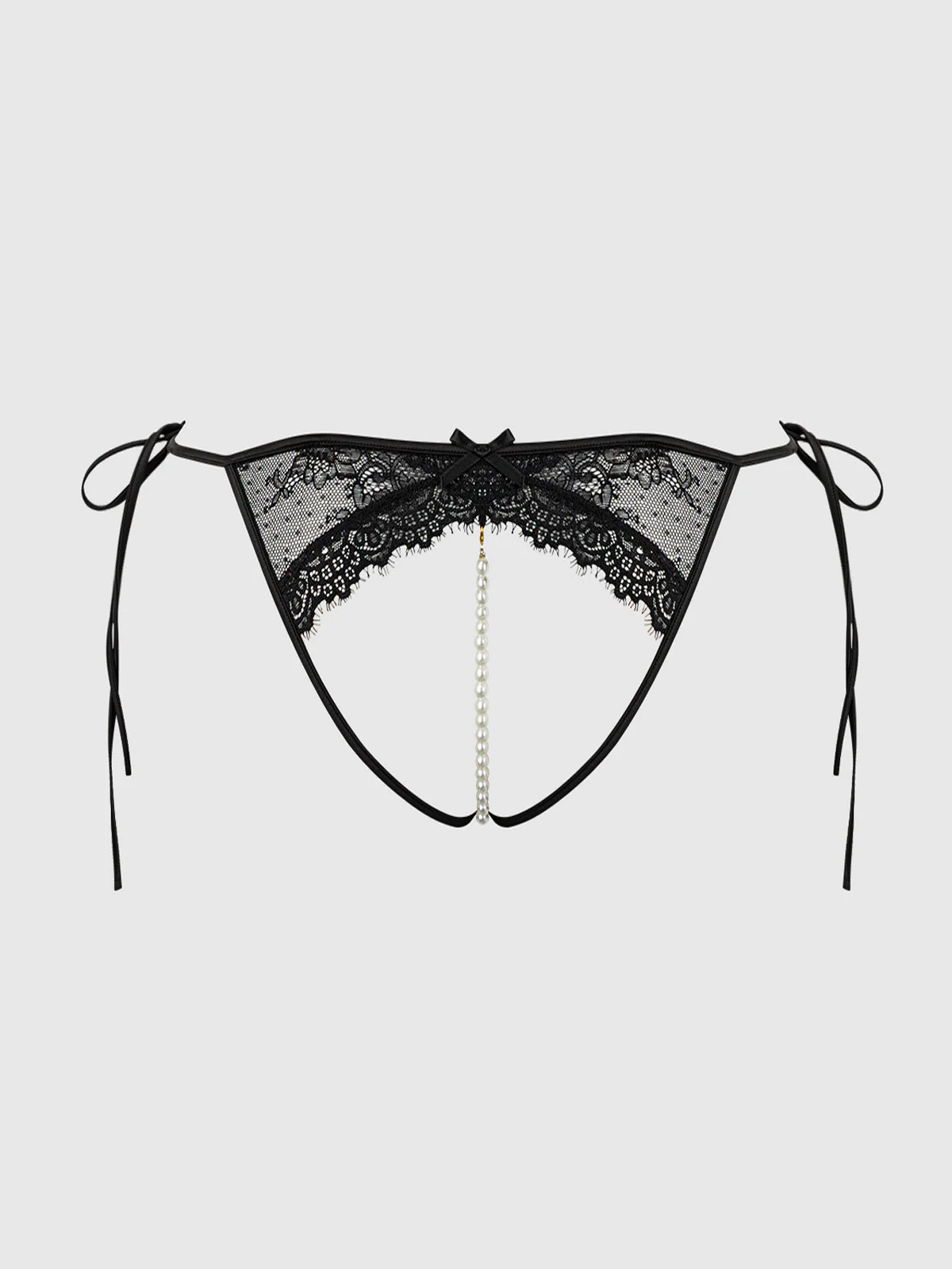Rosalind Lace Crotchless & Pearl Tie Side Bikini