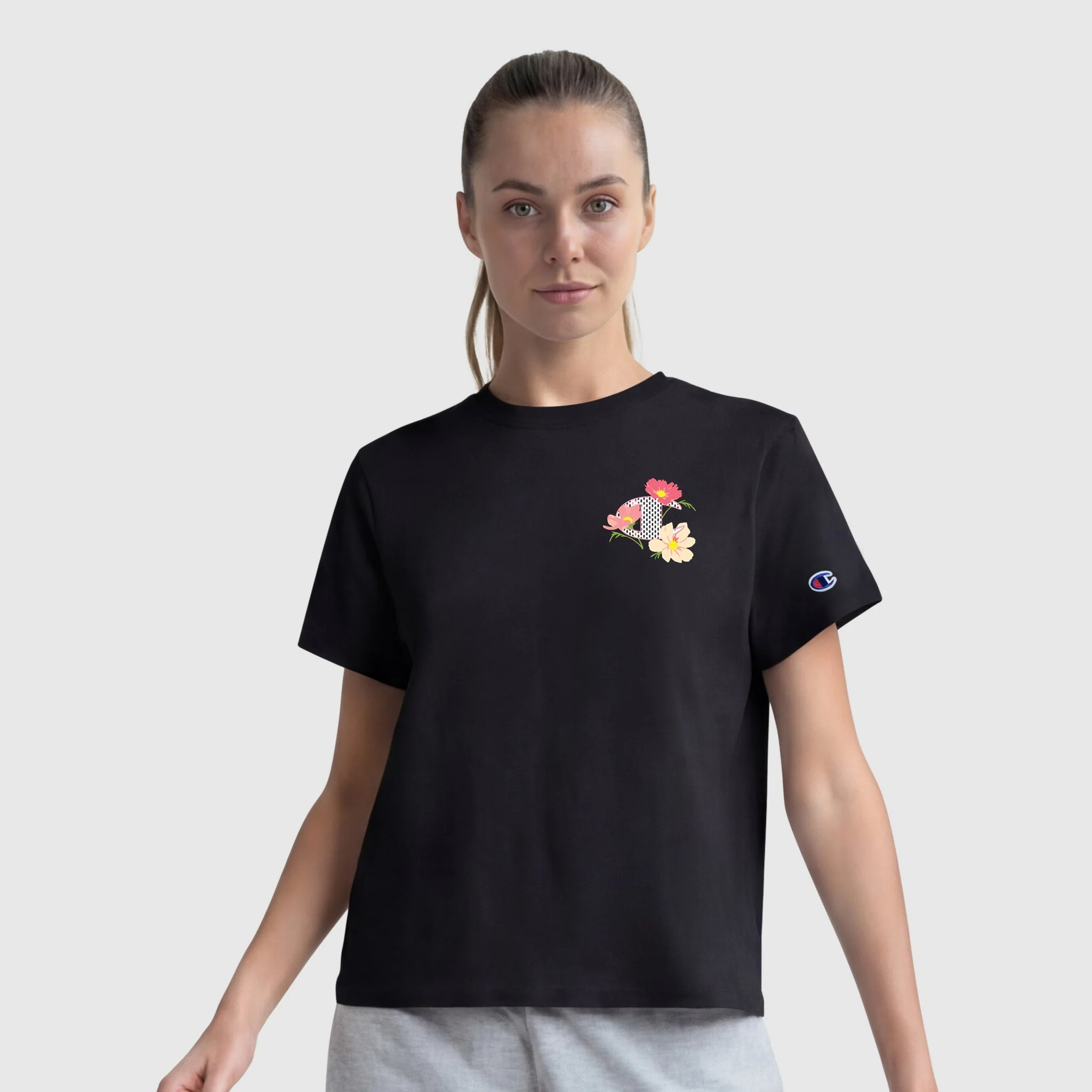 Floral Mesh "C" Graphic T-Shirt, C  Logo